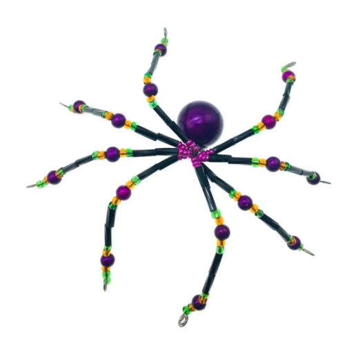 Medium beaded spider gift in Purple, black, orange and green (Christmas spider) by Natalie Jayne Designs