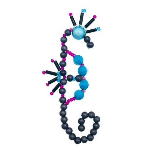 Handmade Beaded Magnetic Seahorse -Black, Pink and Turquoise