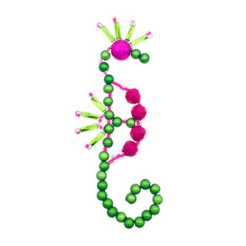 Handmade Beaded Magnetic Seahorse -Green and Pink