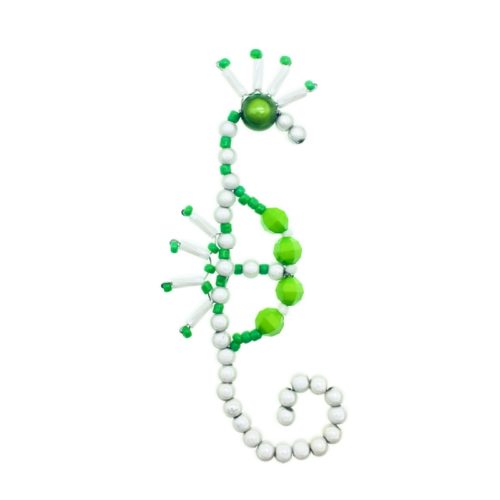 Handmade Beaded Magnetic Seahorse - White and Green