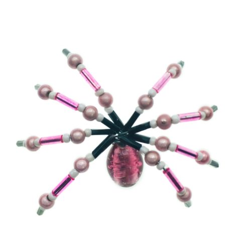 Handmade Beaded Small Spiders - Pink, Black and White Glass