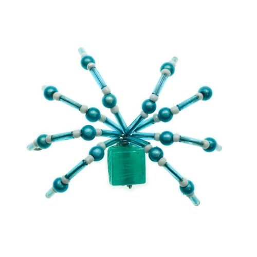 Handmade Beaded Small Spiders - Turquoise and White Glass